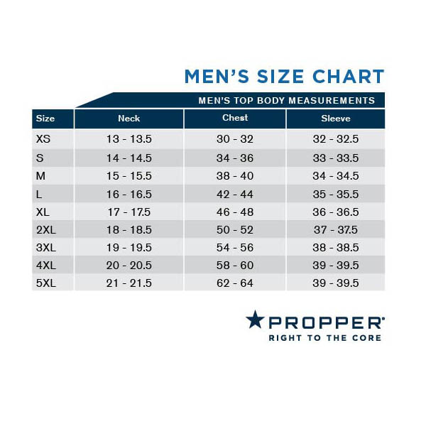 Job Shirt Propper Size Chart
